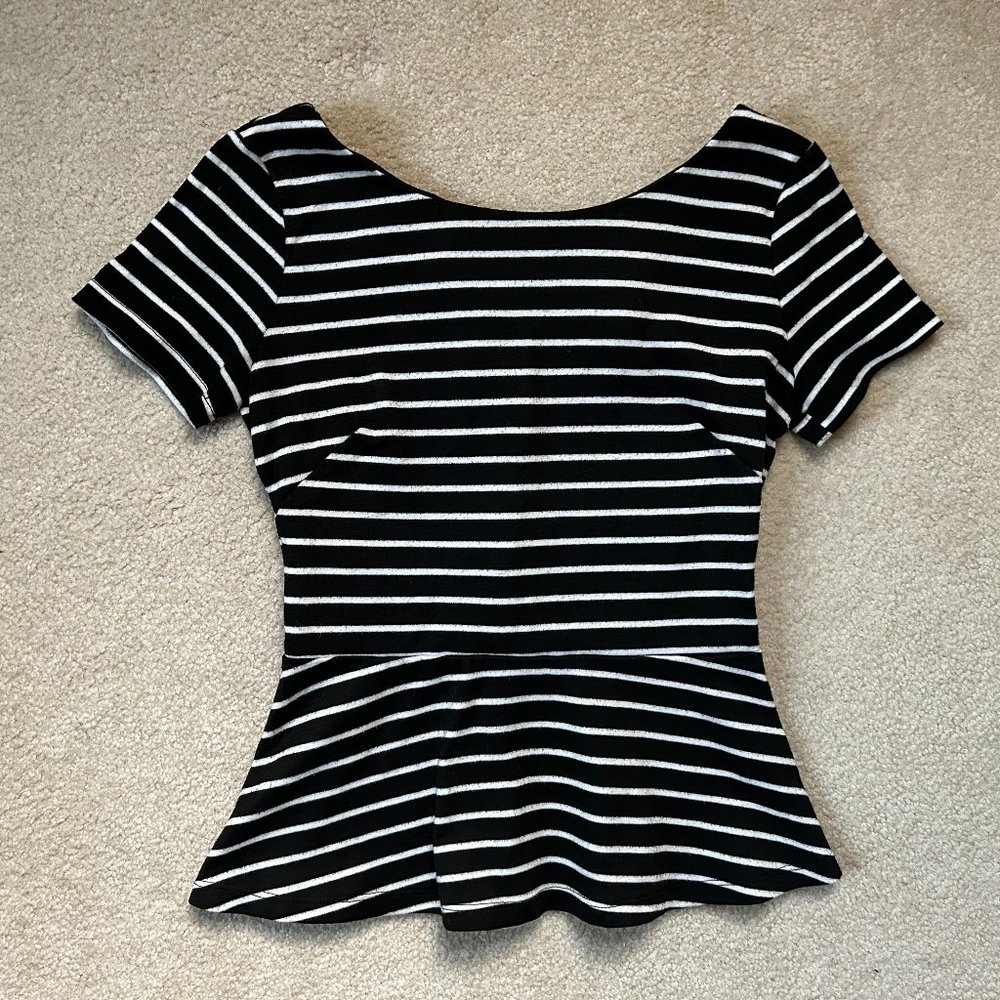 Banana Republic Black and White Striped Peplum Top